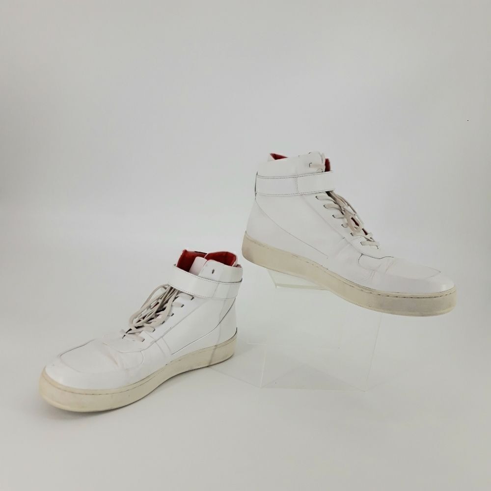 Y2K Calvin Klein Spell Out High Top Sneakers Sz 11 Navin Nappa Logo White Black - Picture 3 of 11